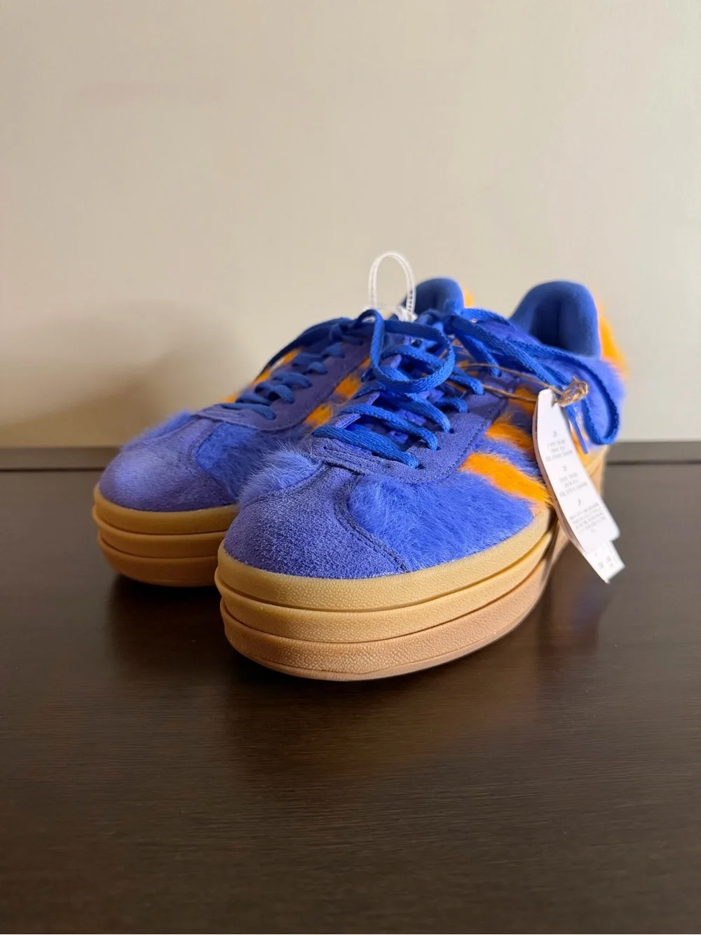 Adidas Gazelle Bold Fuzzy Blue Orange Platform Sneakers US 8 NWT